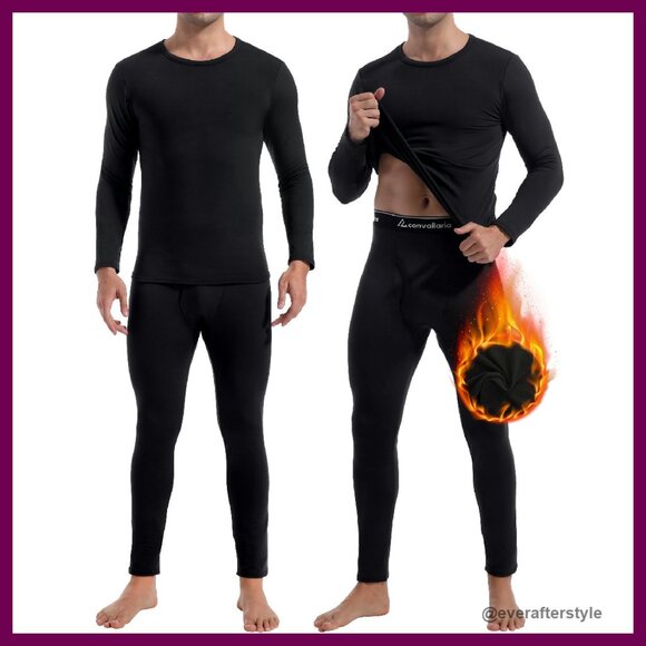 Men's Thermal Underwear Set Fleece Lined Base Layer Winter Long Johns